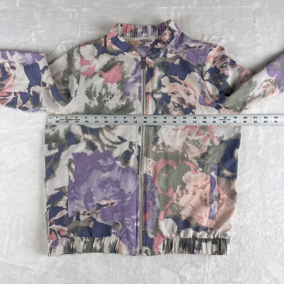 Juicy Couture Bomber Jacket Womens Small Floral Pastel Watercolor Abstract Light - Picture 5 of 6